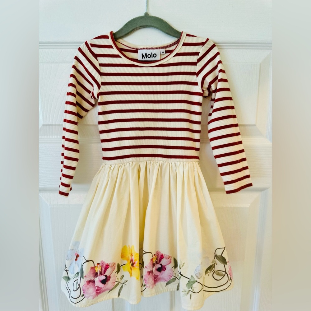 Molo Fall Stripe and Floral Print Girls Dress 3T